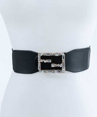 Rhinestone Square Buckle Belt BT320085 BLACK